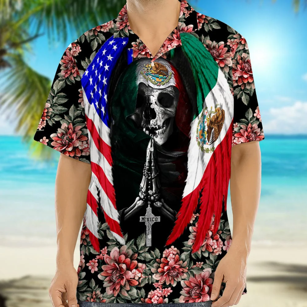 Skull Mexican American Hawaiian Shirt, Upload Photo 336339 - Image 2