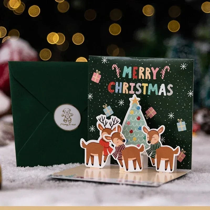 5/1PCS 3D Pop UP Christmas Greeting Cards with Envelope Friend Family Blessing Postcard Birthday New Year Christmas Decoration - Image 13