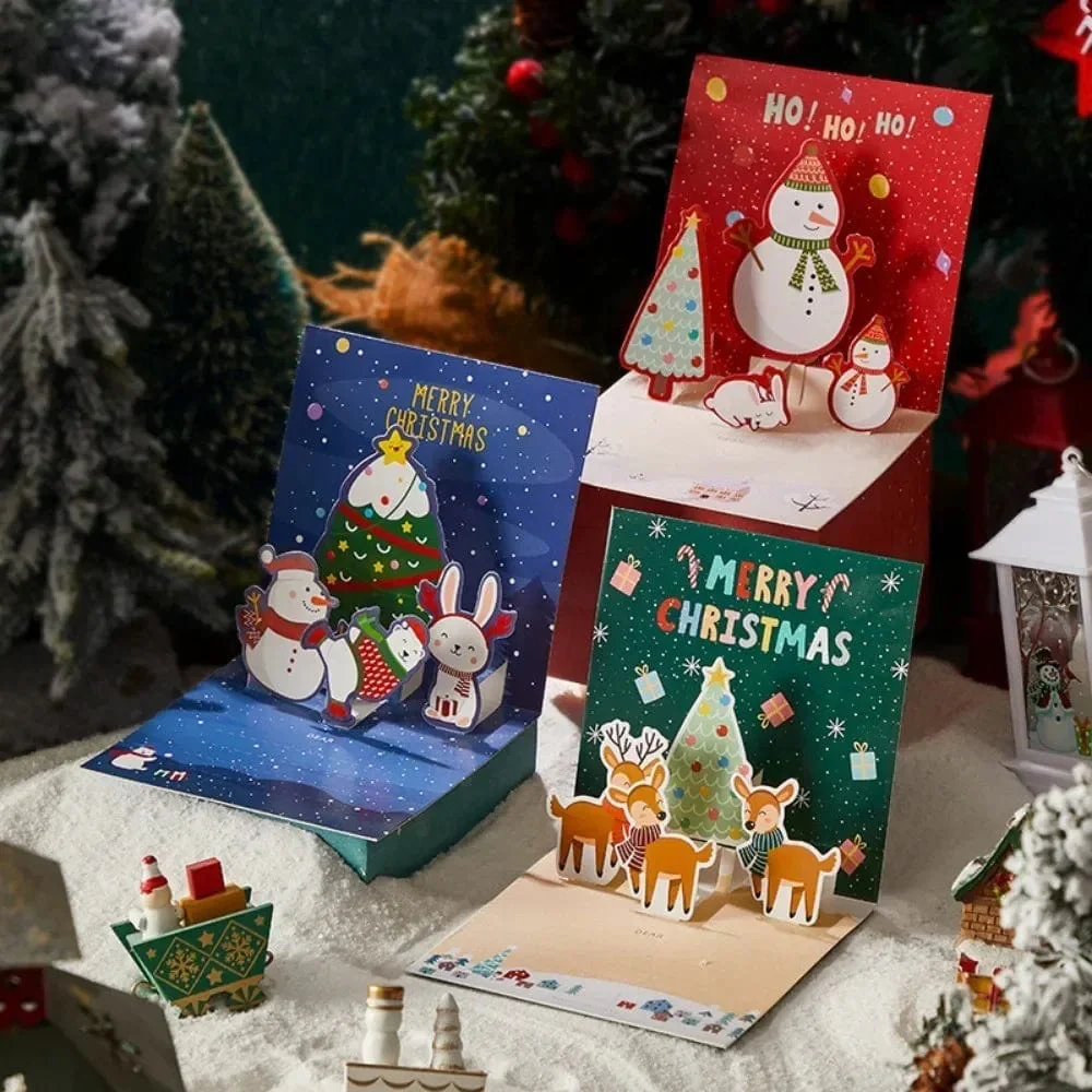 5/1PCS 3D Pop UP Christmas Greeting Cards with Envelope Friend Family Blessing Postcard Birthday New Year Christmas Decoration - Image 3