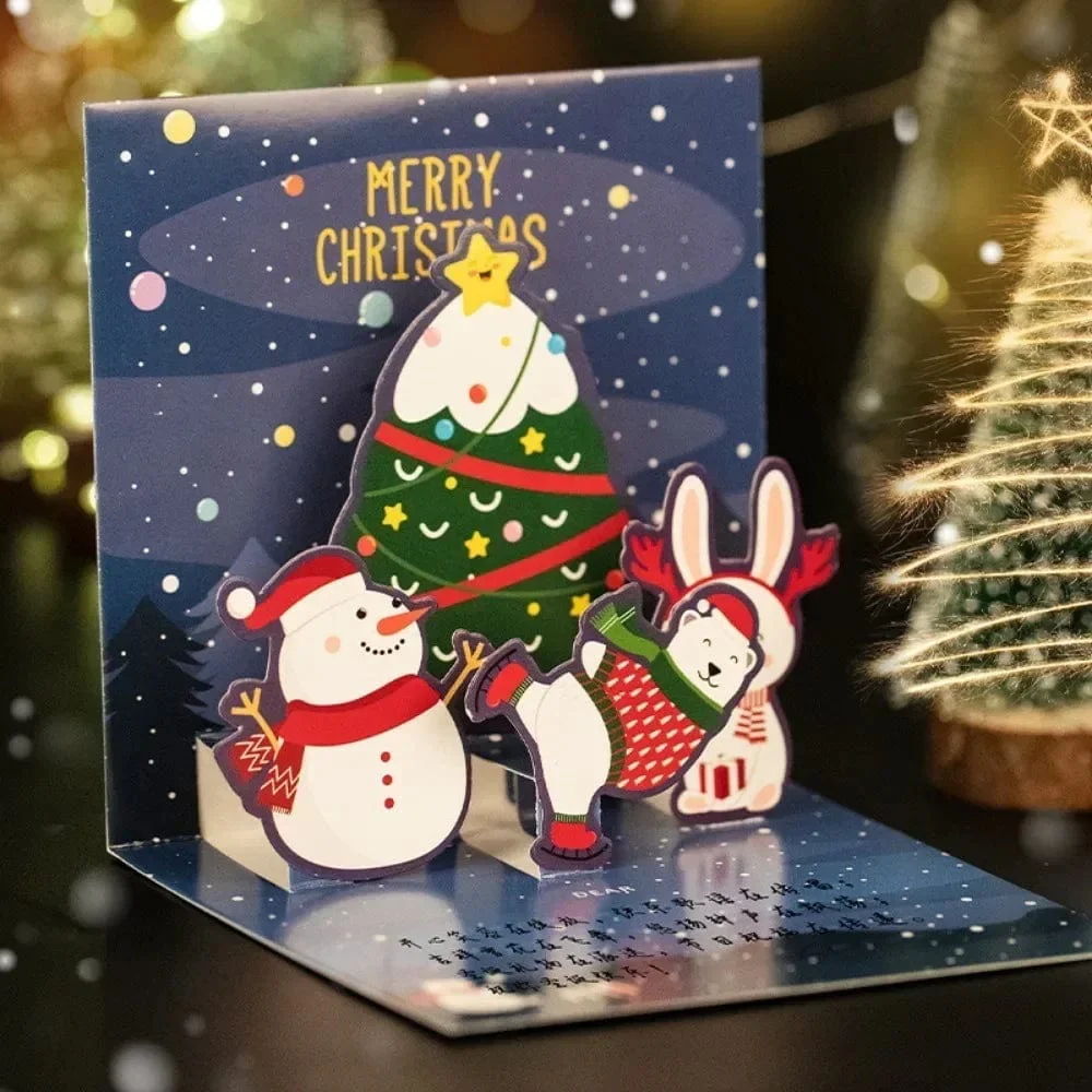 5/1PCS 3D Pop UP Christmas Greeting Cards with Envelope Friend Family Blessing Postcard Birthday New Year Christmas Decoration - Image 6