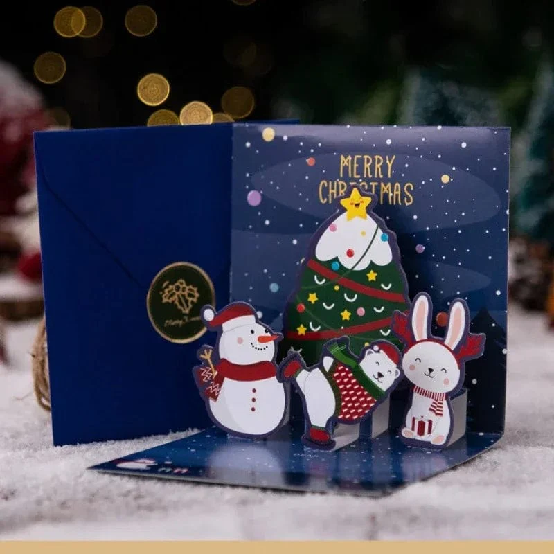 5/1PCS 3D Pop UP Christmas Greeting Cards with Envelope Friend Family Blessing Postcard Birthday New Year Christmas Decoration - Image 7