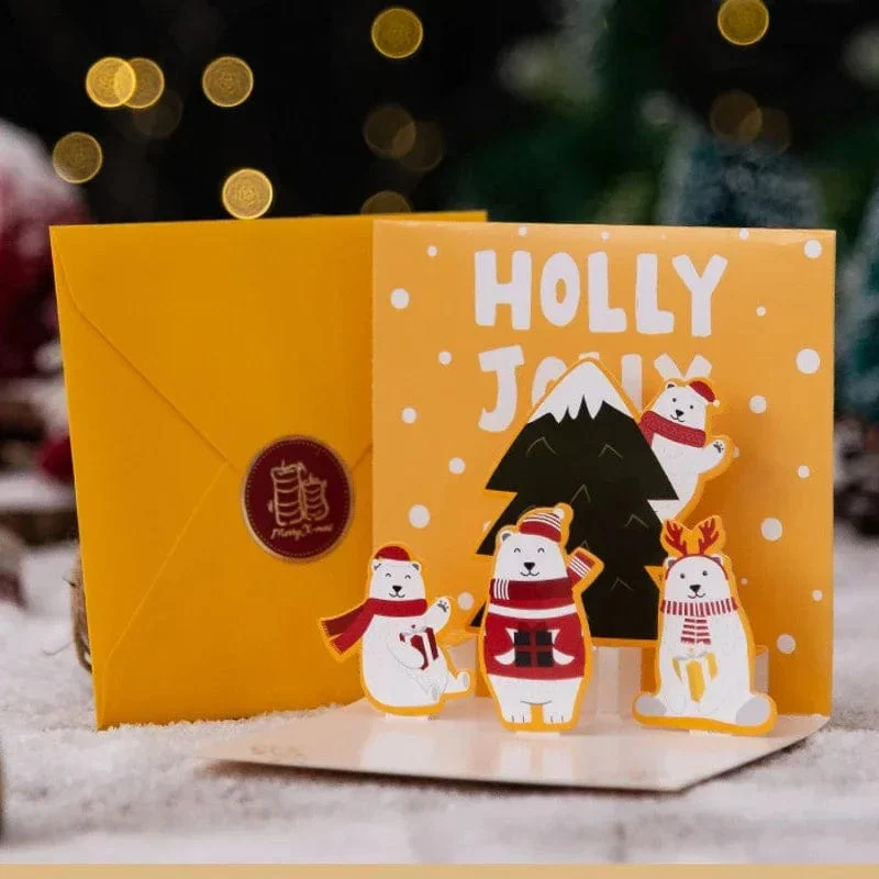 5/1PCS 3D Pop UP Christmas Greeting Cards with Envelope Friend Family Blessing Postcard Birthday New Year Christmas Decoration - Image 8