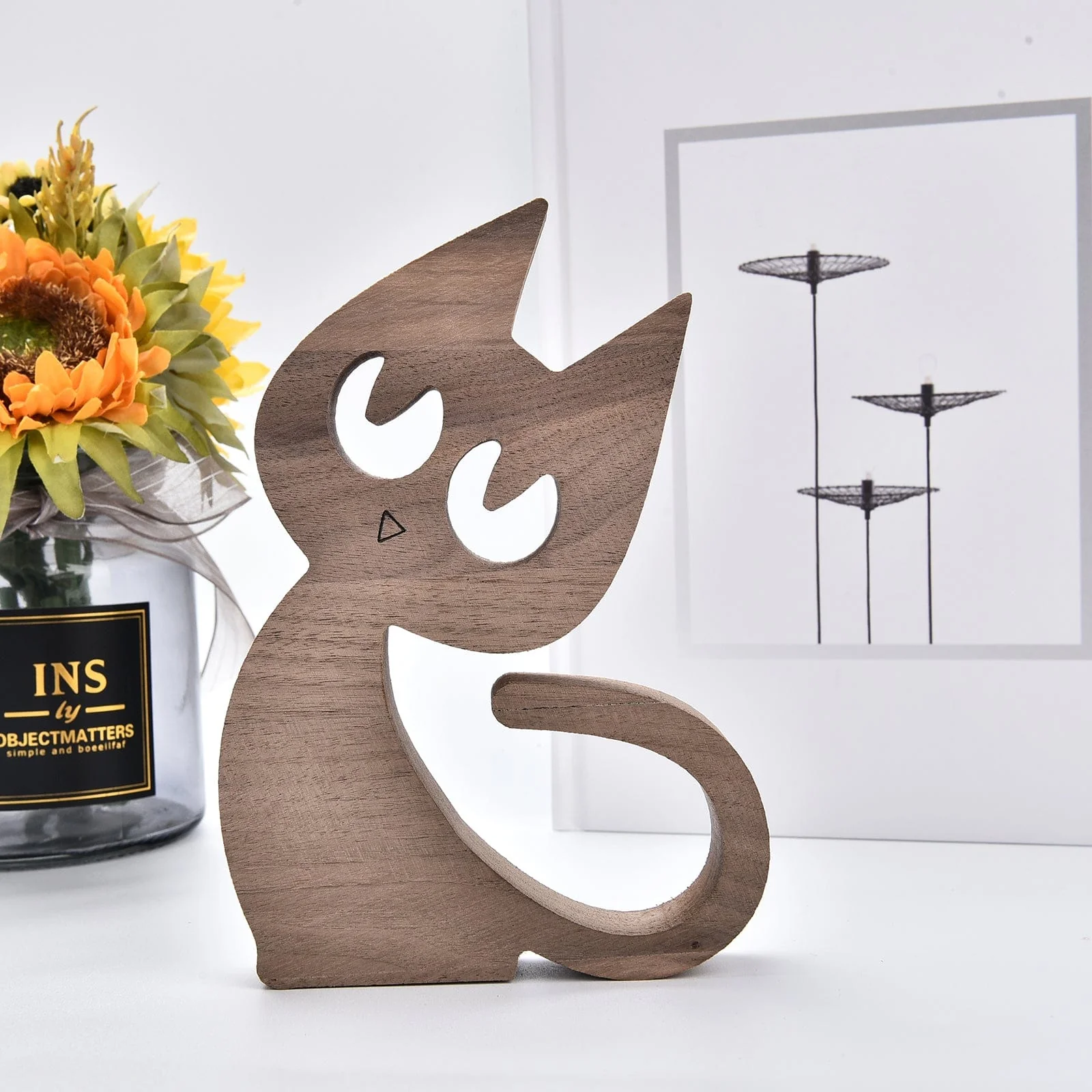 A Man With Cat Wood Sculpture N304 HN590 - Image 6