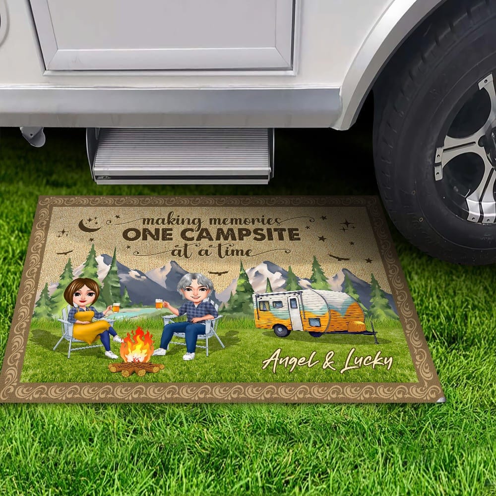 Welcome To Our Campsite Chibi Couple Camping Doormat  K228 888235 - Image 3