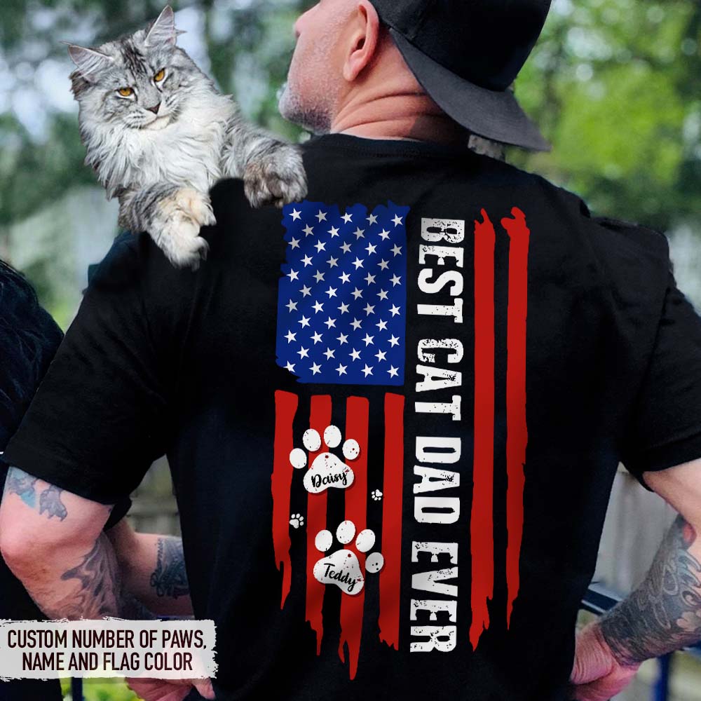 Best Cat Dad Ever Flag Cat Shirt, N304 888279 - Image 2