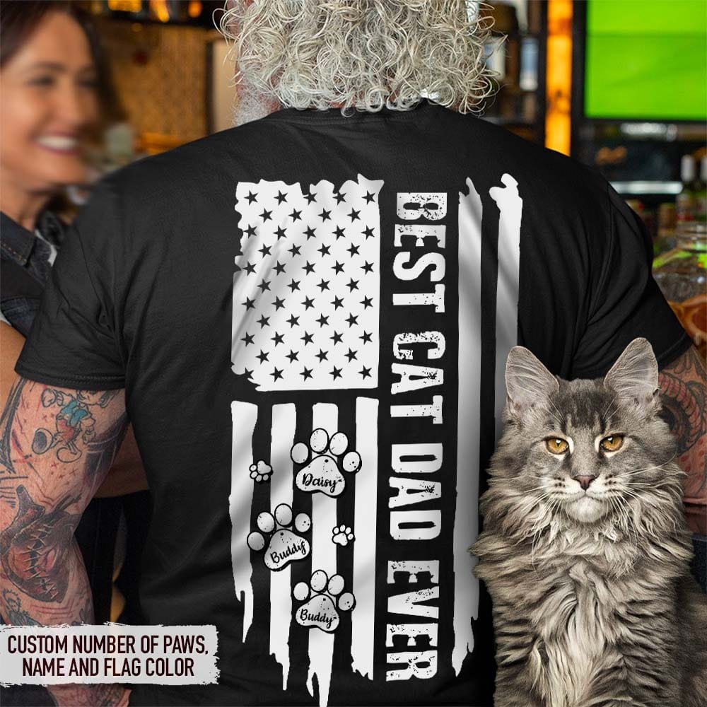 Best Cat Dad Ever Flag Cat Shirt, N304 888279 - Image 4