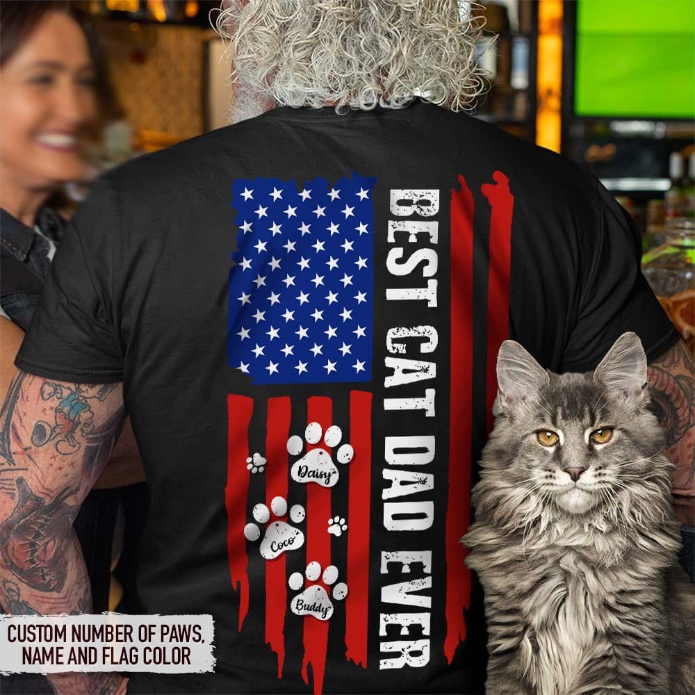 Best Cat Dad Ever Flag Cat Shirt, N304 888279 - Image 5