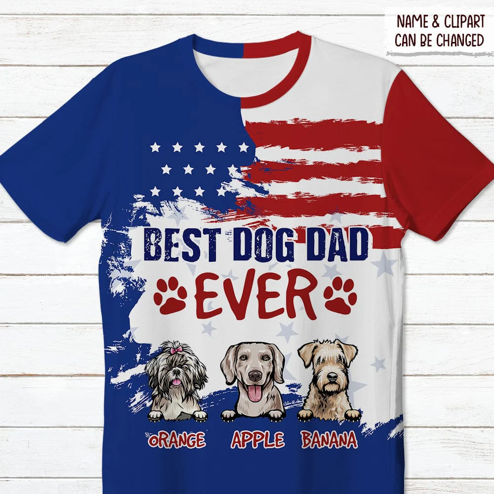Best Dog Dad Ever America Flag Dog Shirt K228 HN590