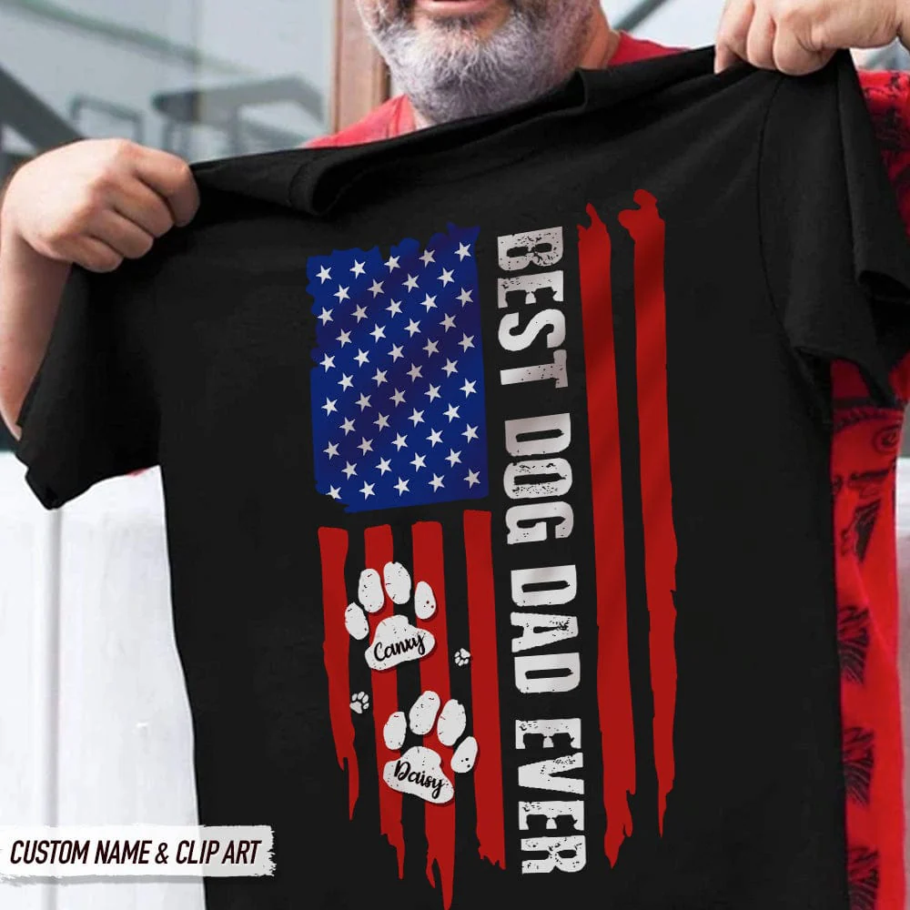 Best Dog Dad Ever American Flag Front Dog Shirt K228 888293