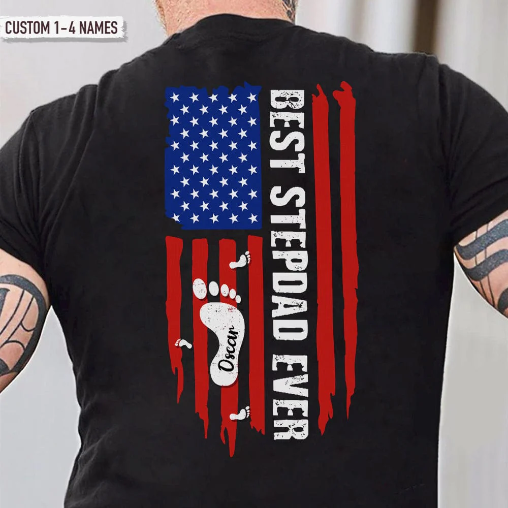 Best Step Dad Ever American Flag Back Family Shirt K228 HN590