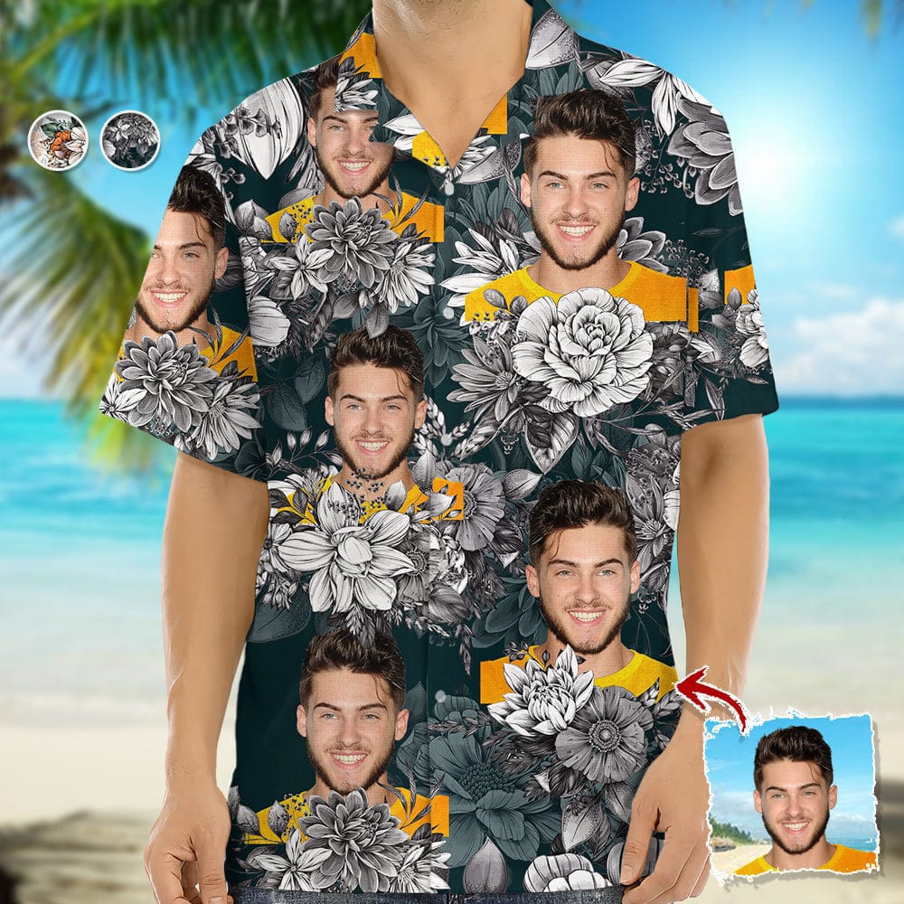 Upload Photo Black White Hawaiian Shirt, N369 888395 - Image 4