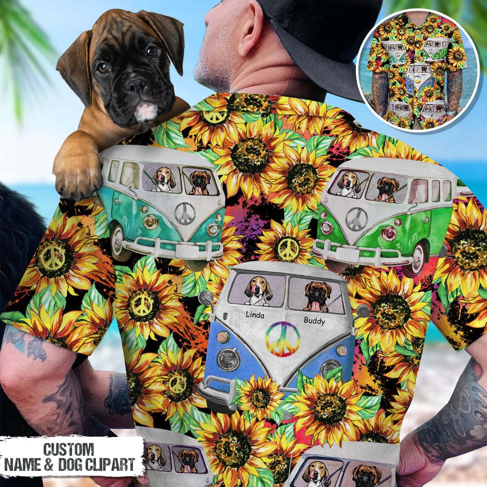Hippie Custom Clipart Dog Men's Hawaiian Shirt K228 888398 - Image 4