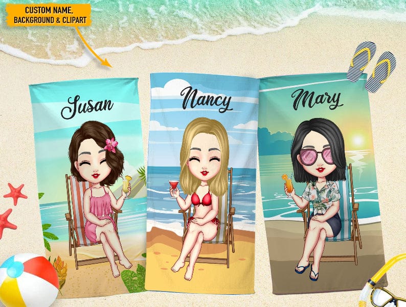 Personalized Bestie Clipart Hawaiian Beach Towel TA29 888498 - Image 3