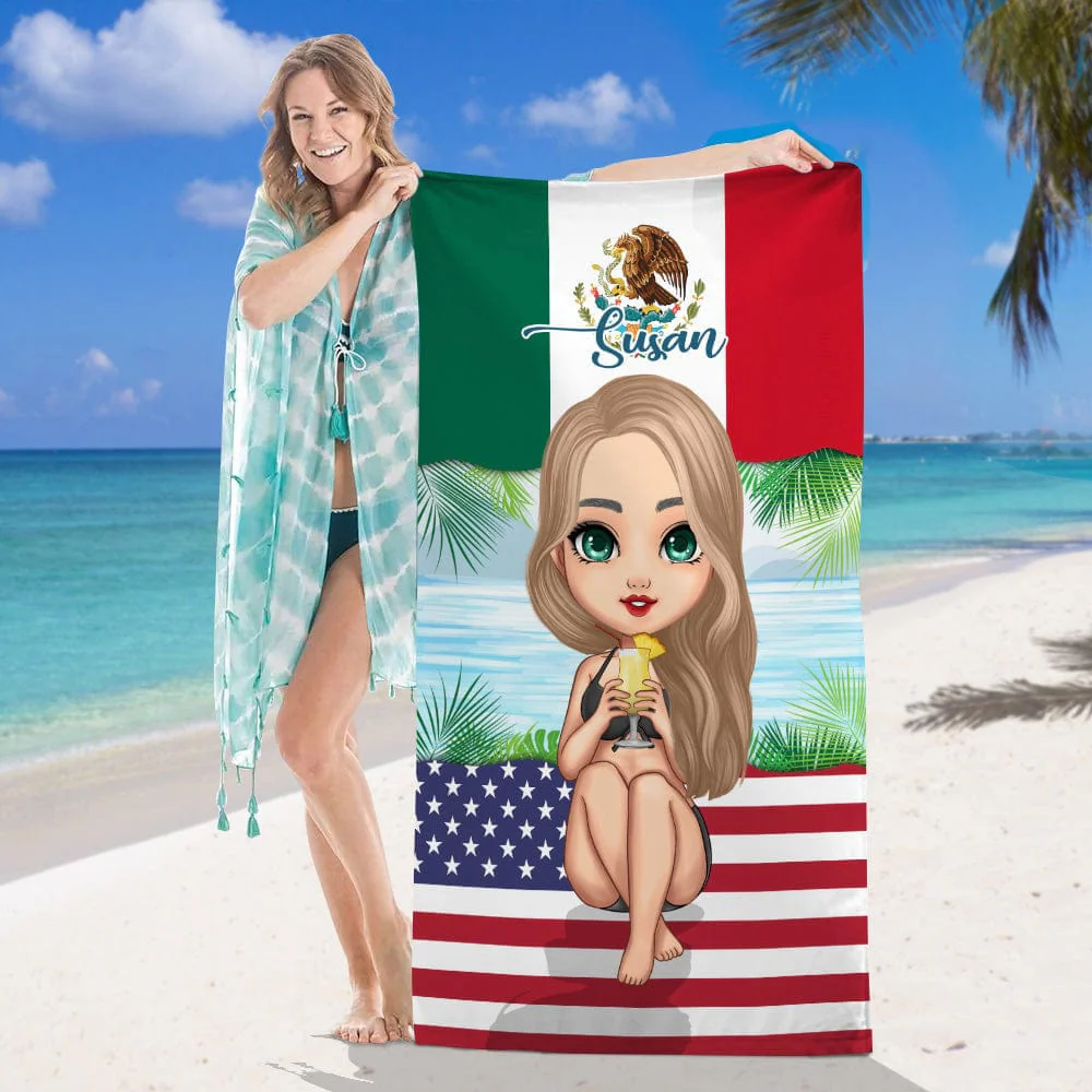 Country Flag Summer Girl Hawaiian Beach Towel N369 888515 - Image 3