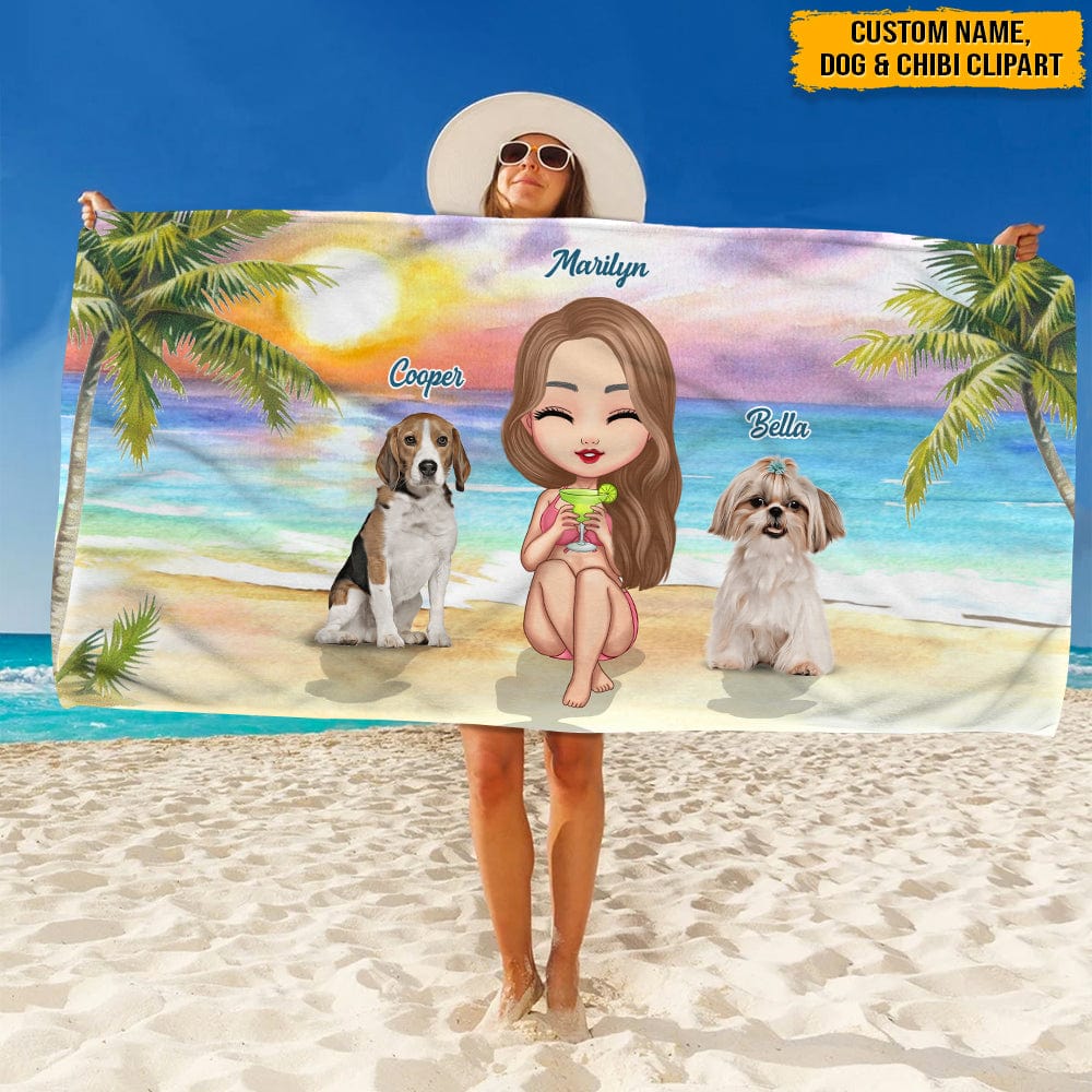 Summer Girl And Dog Hawaiian Beach Towel N369 888519