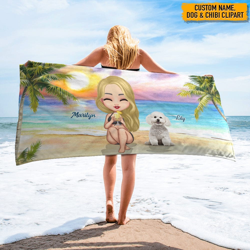 Summer Girl And Dog Hawaiian Beach Towel N369 888519 - Image 2