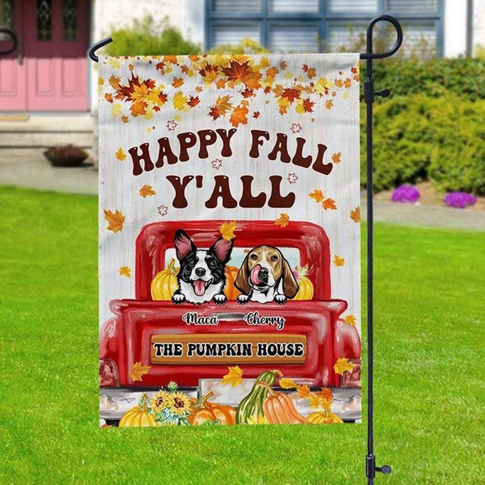 Happy Fall Y’All Dog Garden Flag, Dog Lover Gift, Red Truck Garden Flag T368 HN590