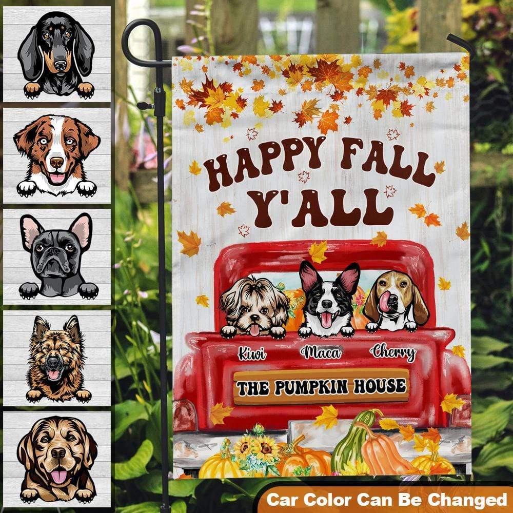Happy Fall Y’All Dog Garden Flag, Dog Lover Gift, Red Truck Garden Flag T368 HN590 - Image 2