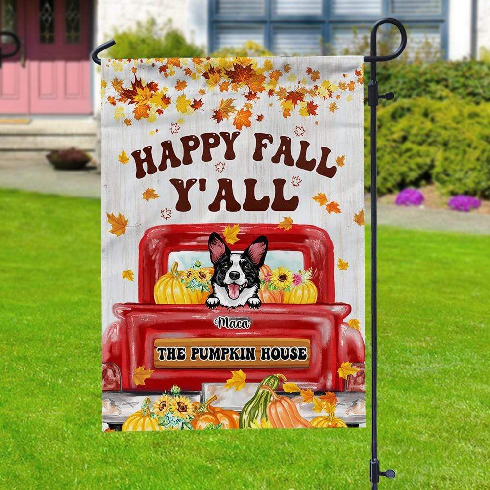 Happy Fall Y’All Dog Garden Flag, Dog Lover Gift, Red Truck Garden Flag T368 HN590 - Image 3