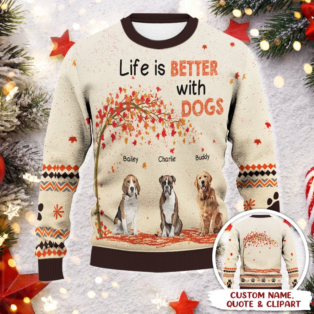 Life Is Better With Dog Dog AOP Ugly Sweater N304 HN590 - Image 2