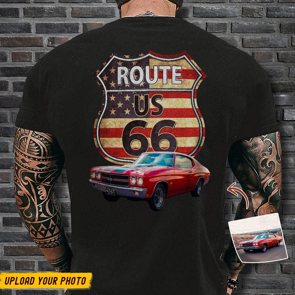 Route US 66 America Flag Car Back Shirt N304 888555 - Image 3