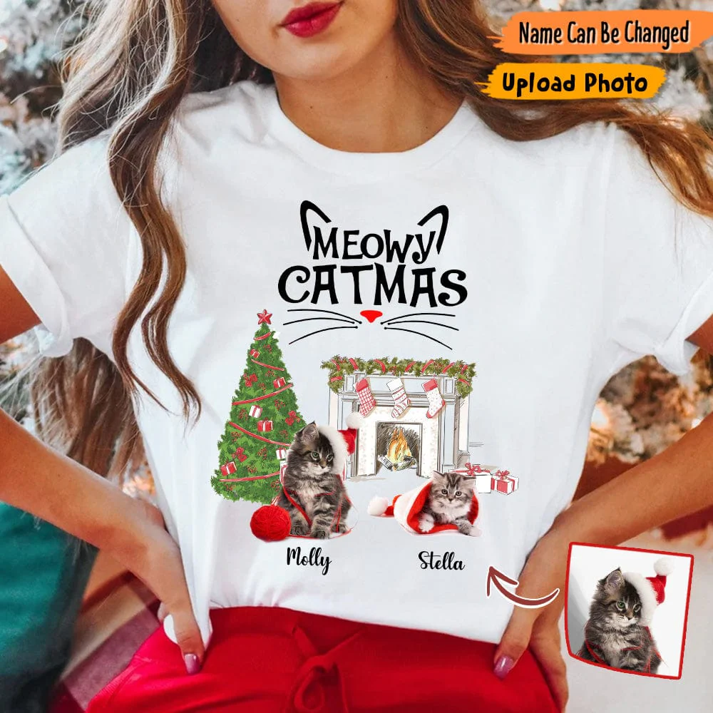 Custom Photo Meowy Catmas Cat Shirt T286 HN590 - Image 5
