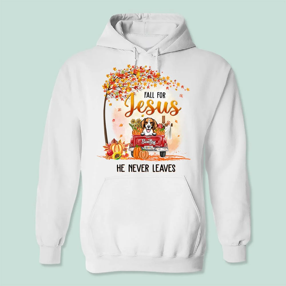 Fall For Jesus He Never Leaves Dog Shirt T368 HN590 - Image 2