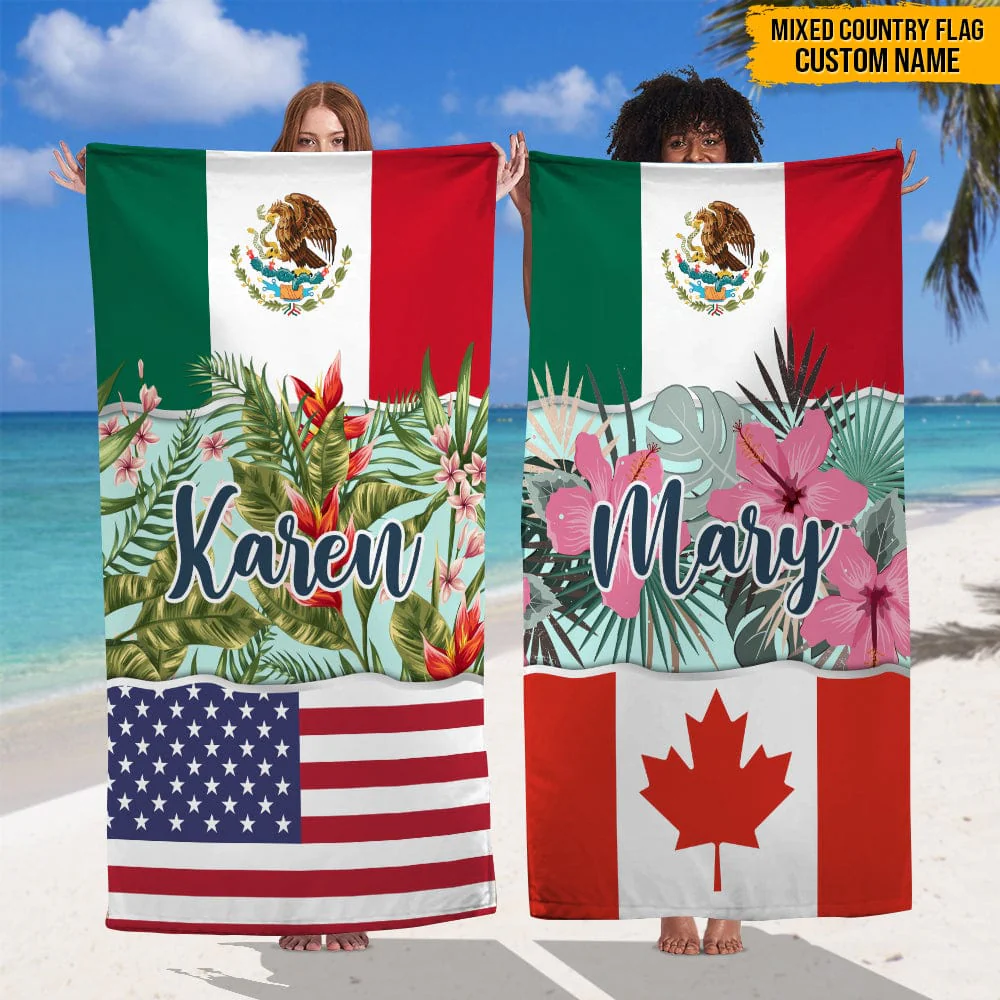 Country Flag With Flower Hawaiian Beach Towel N369 888626 - Image 3