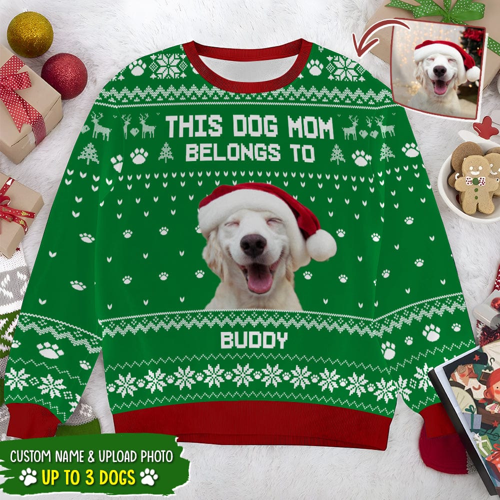 Custom Photo This Dog Mom Belongs To Dog AOP Ugly Sweatshirt K228 HN590 - Image 2