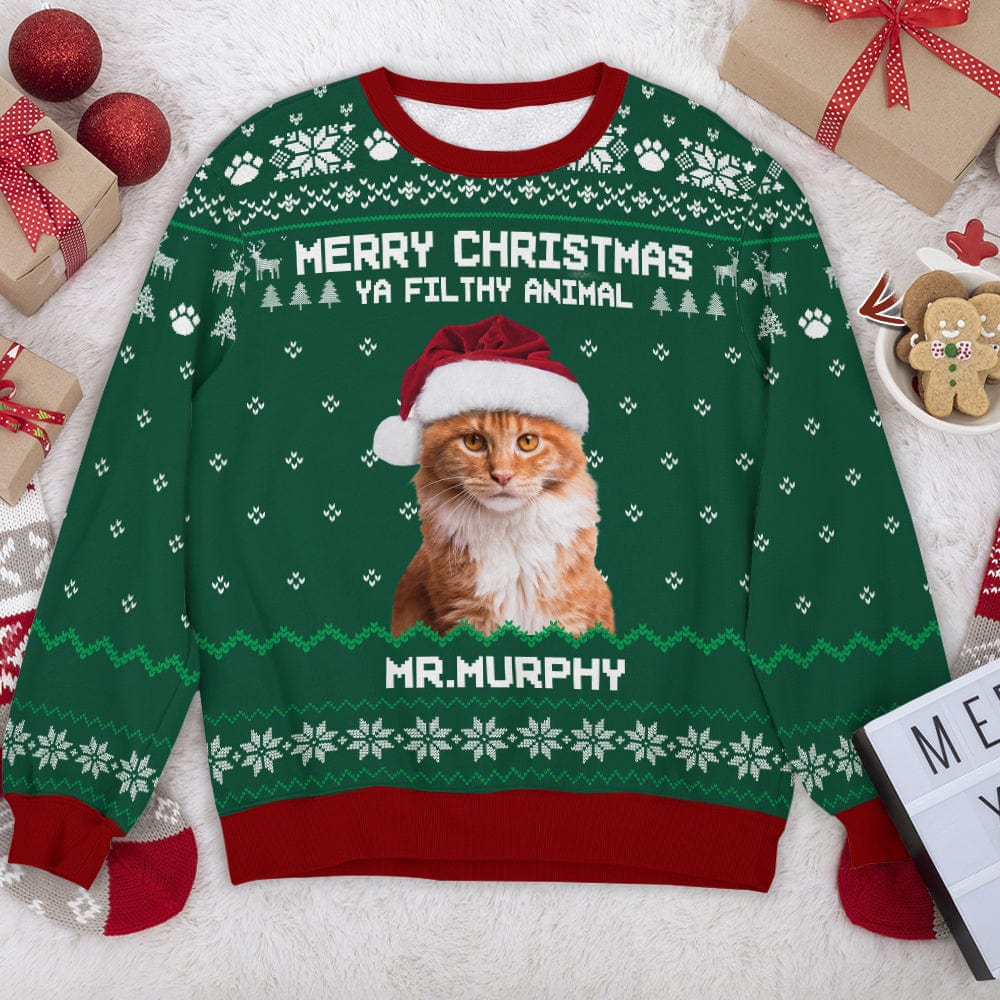 Custom Photo Dog Cat Merry Christmas Ya Filthy Animal AOP Ugly Sweatshirt T368 HN590 - Image 4