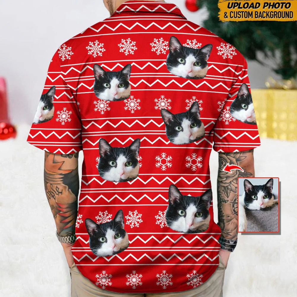Custom Photo Cat Christmas Snow Cat Hawaii Shirt N304 HN590 - Image 2
