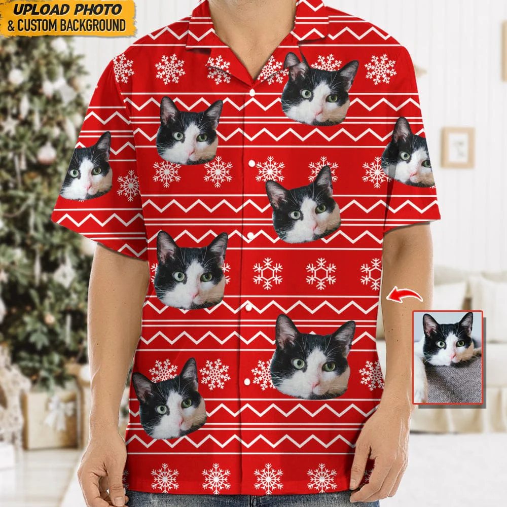 Custom Photo Cat Christmas Snow Cat Hawaii Shirt N304 HN590 - Image 3