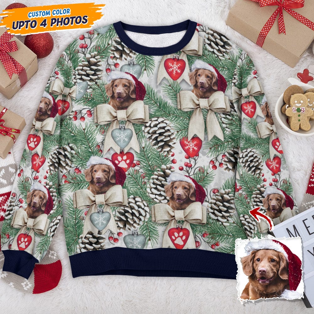Custom Photo Dog Cat With Christmas Pineal AOP Ugly Sweatshirt N304 888688 - Image 3