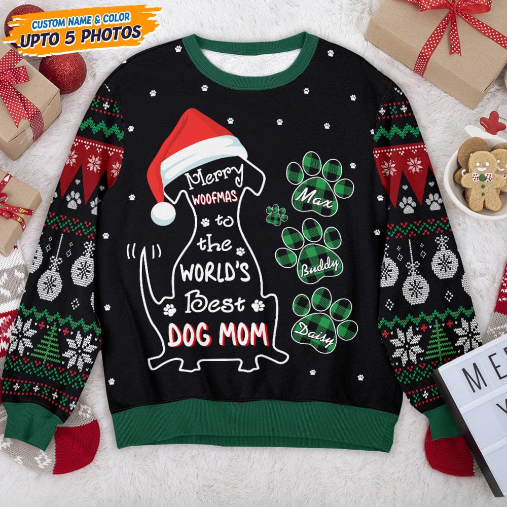 Merry Woofmat To The World Dog AOP Ugly Sweatshirt N304 HN590 - Image 2