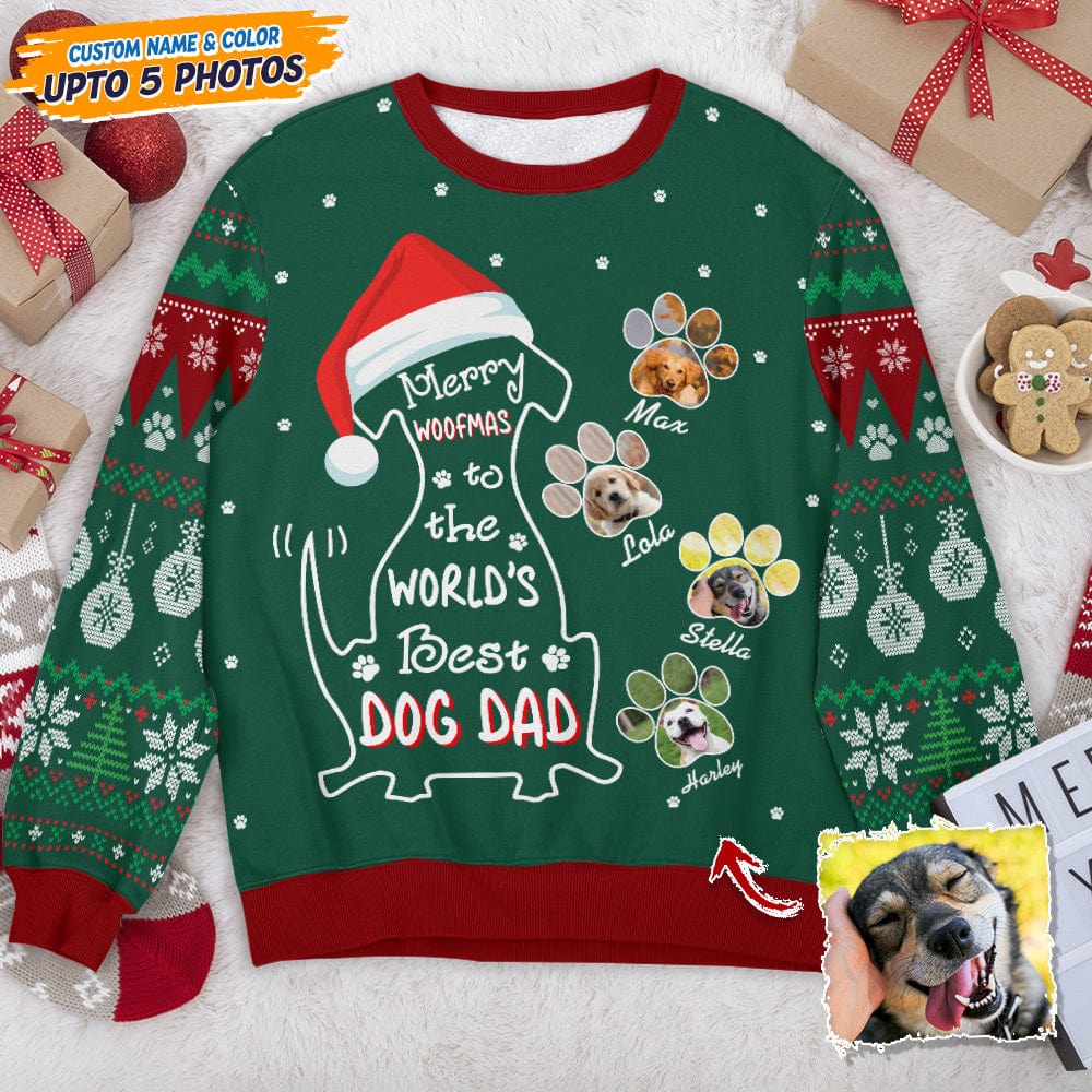 Merry Woofmat To The World Dog AOP Ugly Sweatshirt N304 HN590 - Image 4