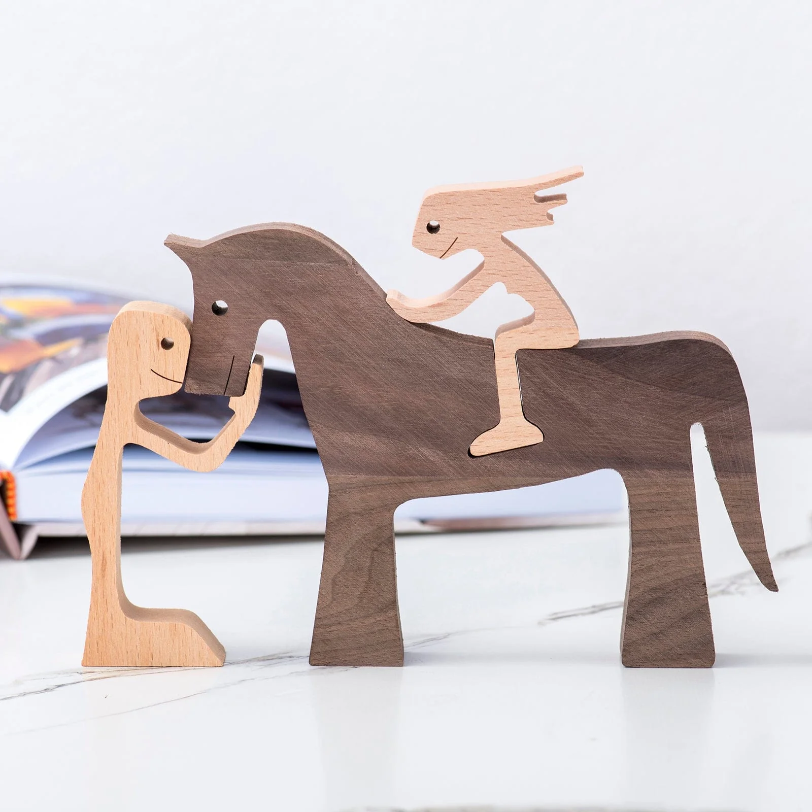 Boy Girl And The Horse, Gift For Horse Lovers Wood Sculpture T368 HN590