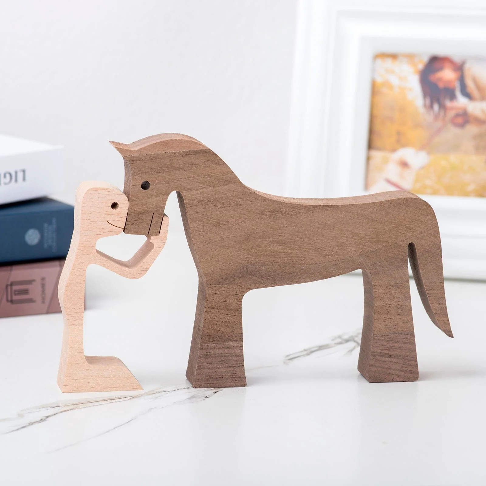 Boy Girl And The Horse, Gift For Horse Lovers Wood Sculpture T368 HN590 - Image 2
