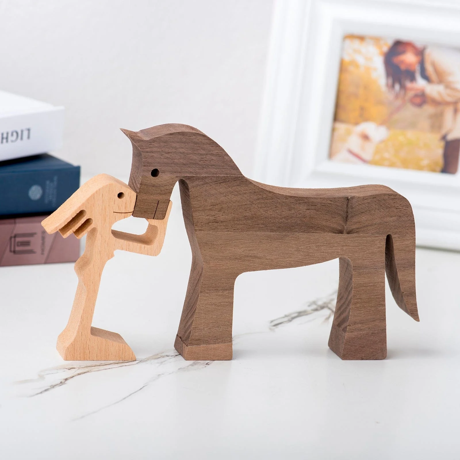 Boy Girl And The Horse, Gift For Horse Lovers Wood Sculpture T368 HN590 - Image 3