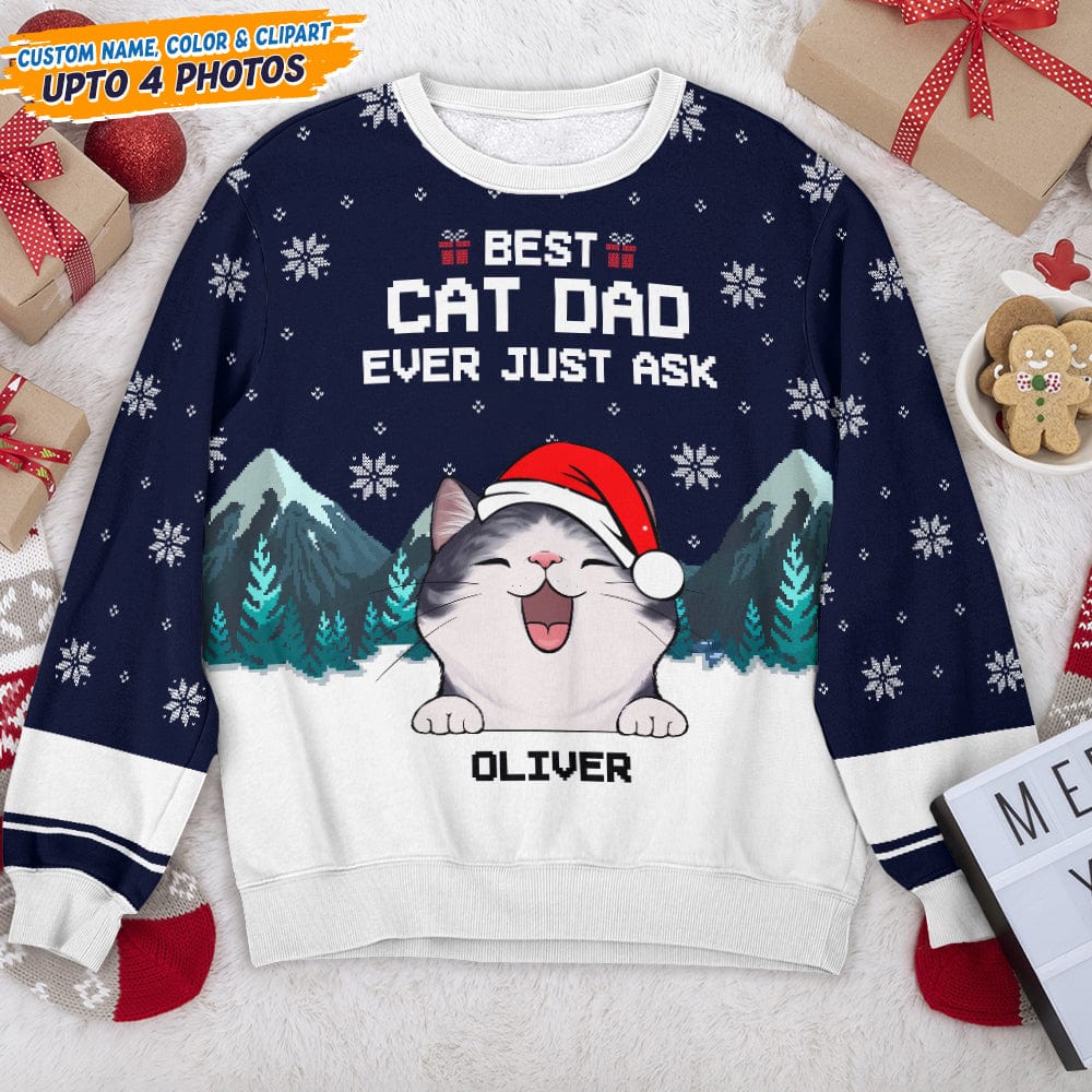 Custom Photo Meowy Christmas Cat AOP Ugly Sweatshirt T368 HN590 - Image 7