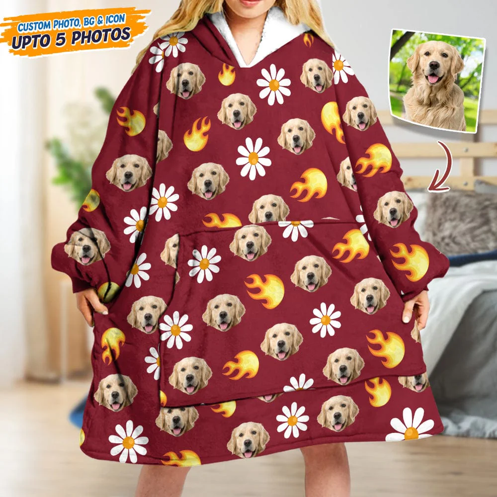 Upload Photo Dog Cat With Accessories Pattern Hoodie Blanket T368 HN590