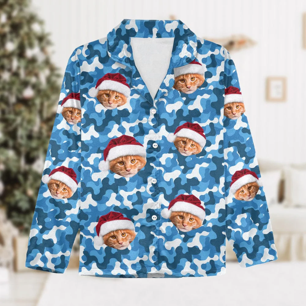 Custom Cat Photo With Camo Background For Cat Lover Pajamas N304 888780