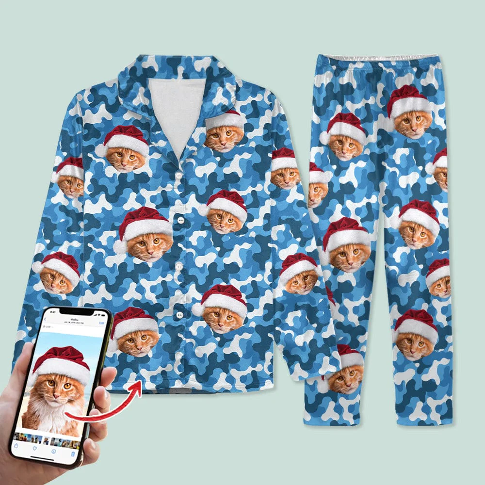 Custom Cat Photo With Camo Background For Cat Lover Pajamas N304 888780 - Image 6