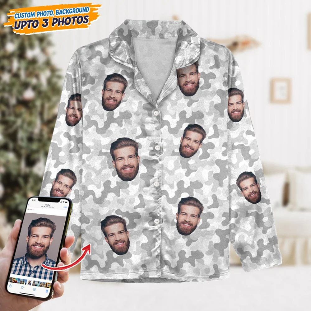 Custom Face Photo Camo Background Pajamas For Christmas Gift N304 888782 - Image 2