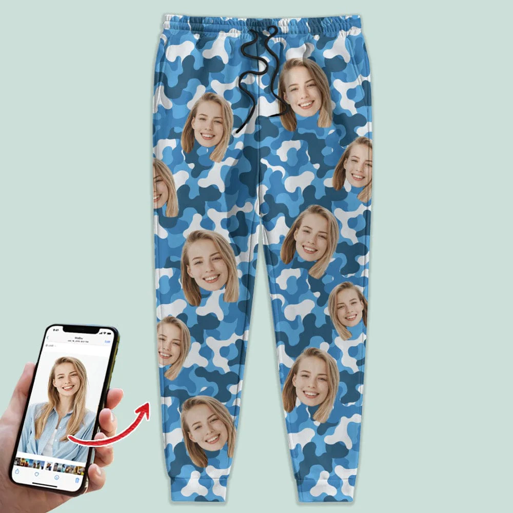 Custom Face Photo Camo Background Christmas Gift Sweatpants N304 888790 - Image 4