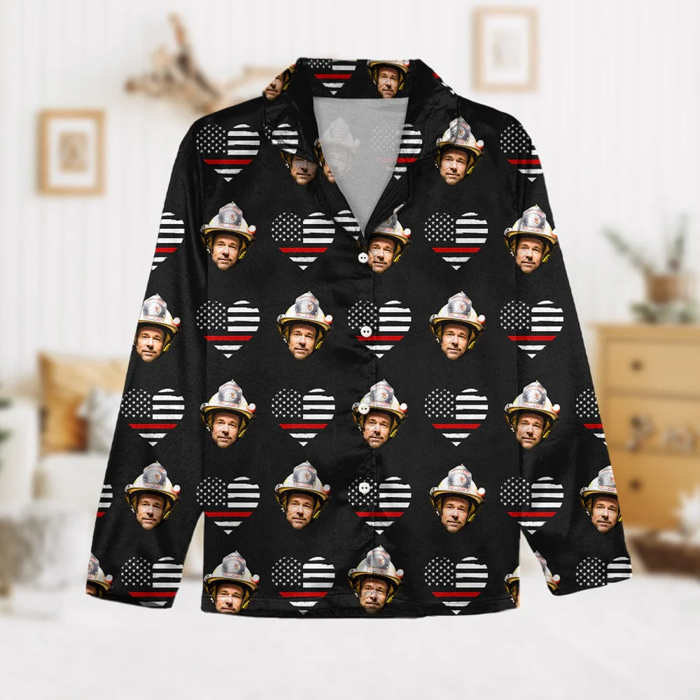Custom Face Photo Thin Line Flag Thin Red Line Pajamas N369 888794 - Image 6