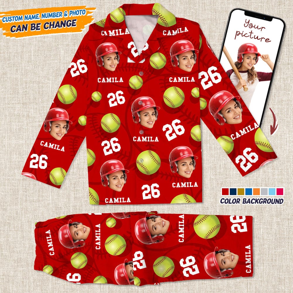 Custom Face Photo With Softball Pajamas Christmas T286 888811 - Image 8