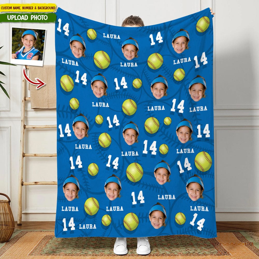 Custom Photo Dog Cat With Softball Pattern Blanket T286 HN590