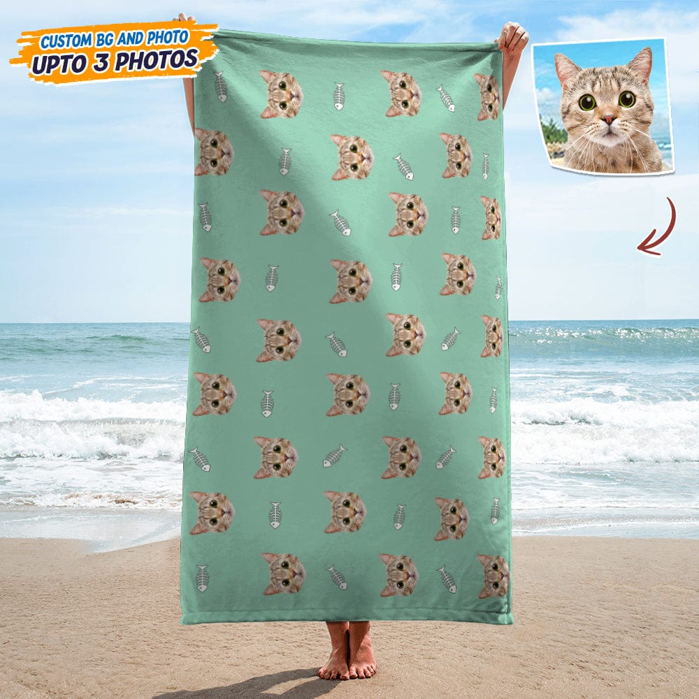 Custom Photo With Icon Decoration Cat Beach Towel TA29 HN590 - Image 2