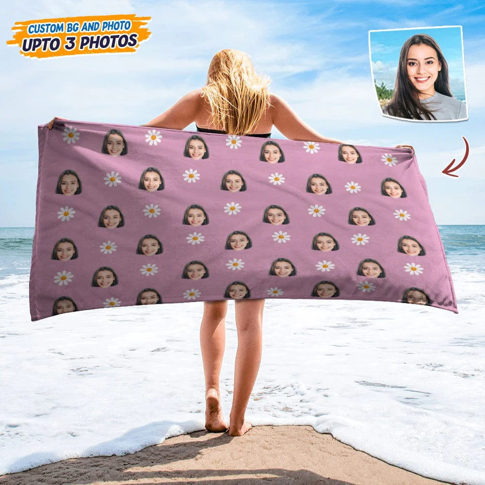 Custom Human Face Photo With Icon Decoration Beach Towel TA29 888848