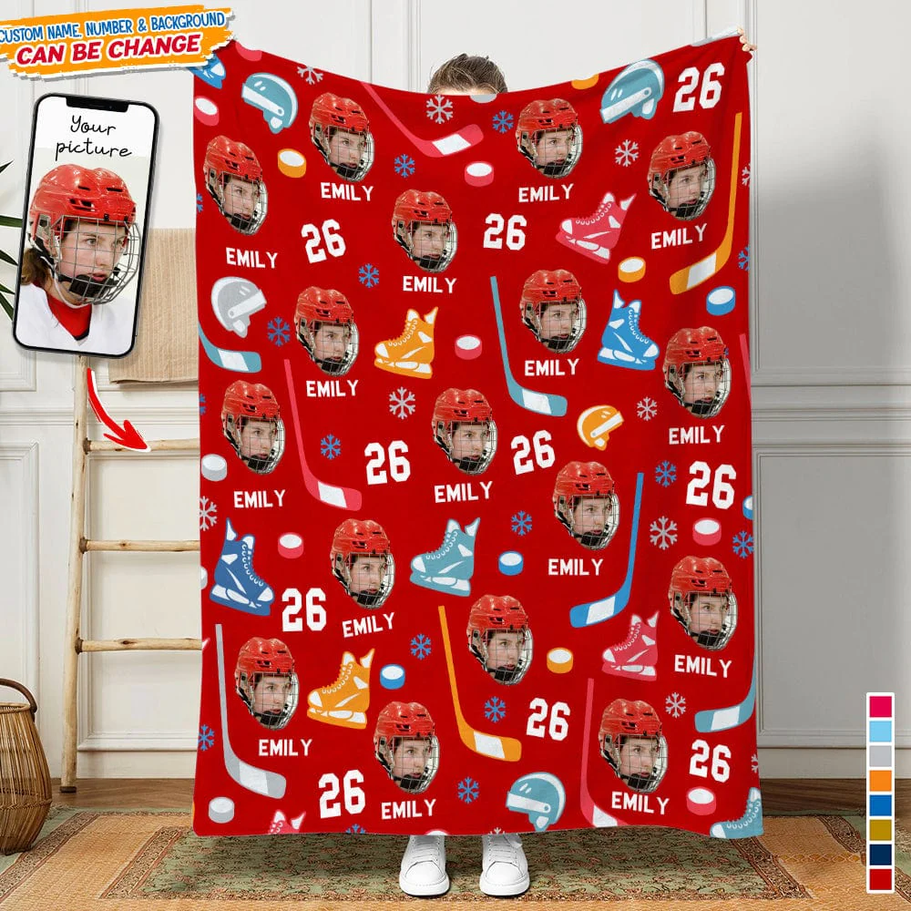 Custom Photo With Hockey Pattern Blanket T286 HN590 - Image 2